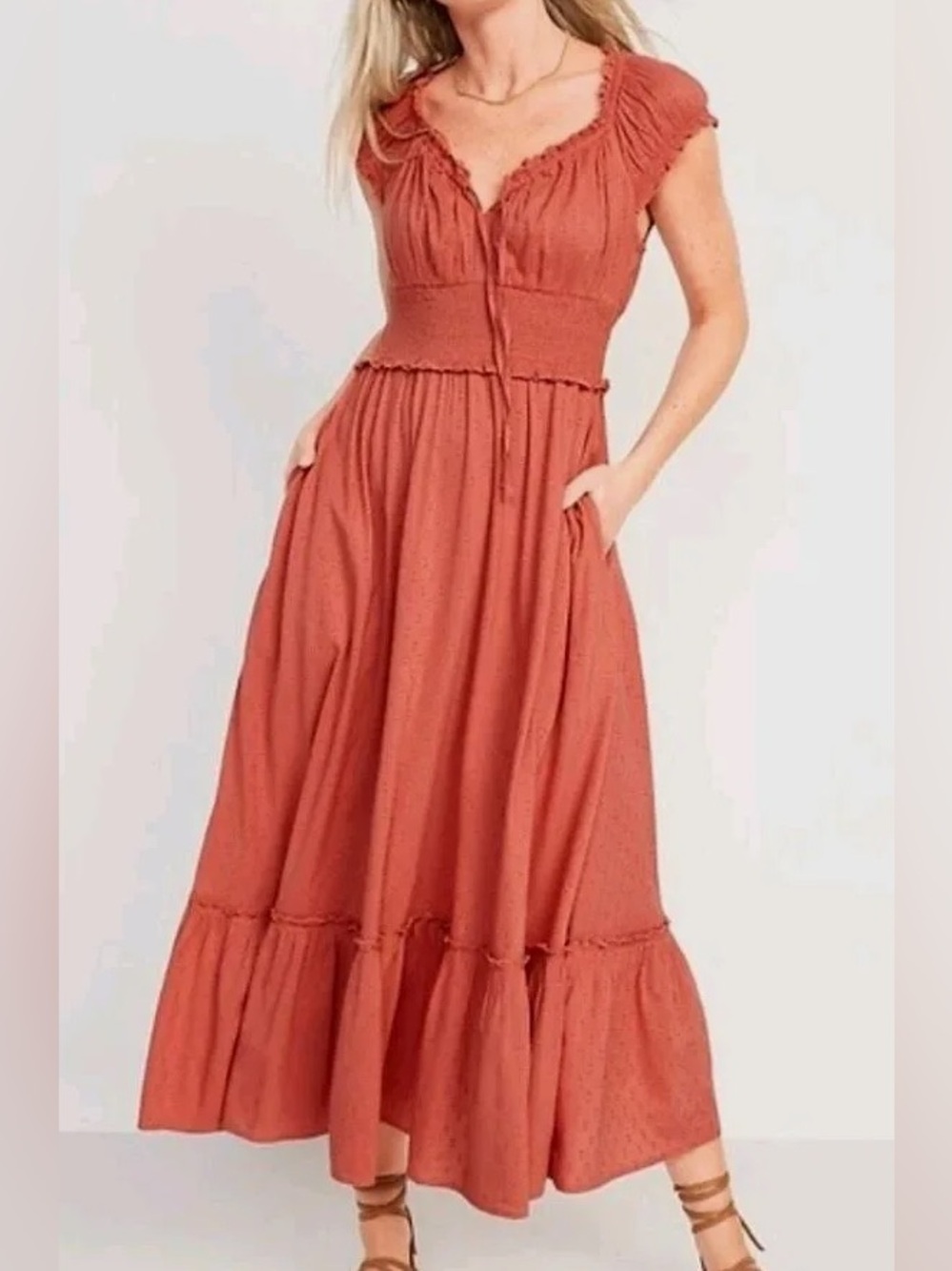 Old Navy Coral Swiss Dot Maxi Dress